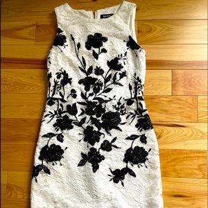 DKNY white and black lace dress. Fitted, stunning on